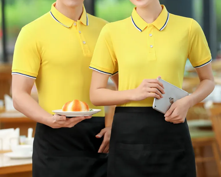 黃色酒店職業(yè)裝展示，酒店服務員制服